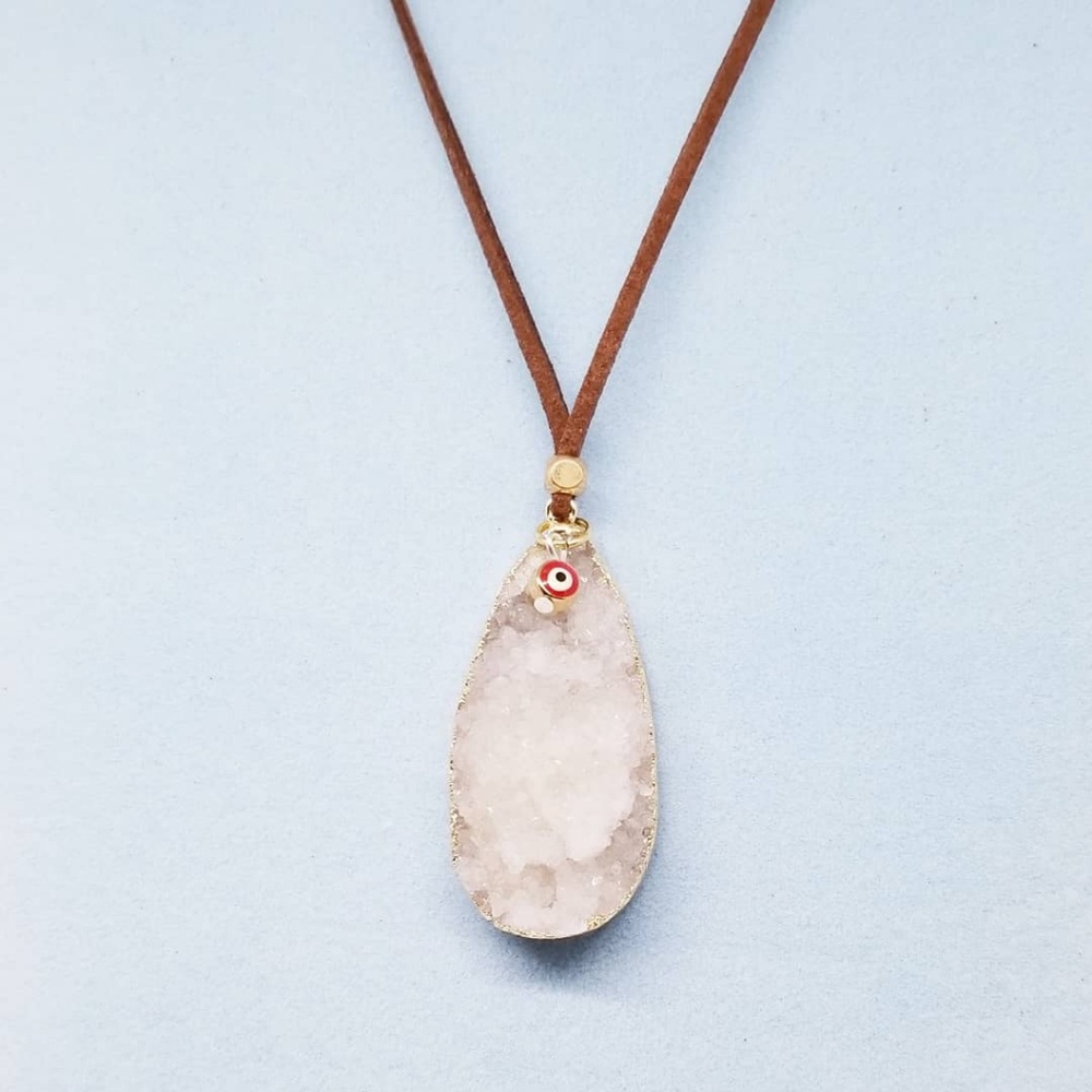 Druzy lucky eye leatherette  adjustable necklace